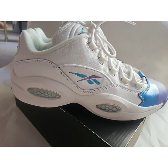 NEW Reebok Question Low Blue Purple FadeSize 13 Men's White Leather Shoes - Picture 4 of 10